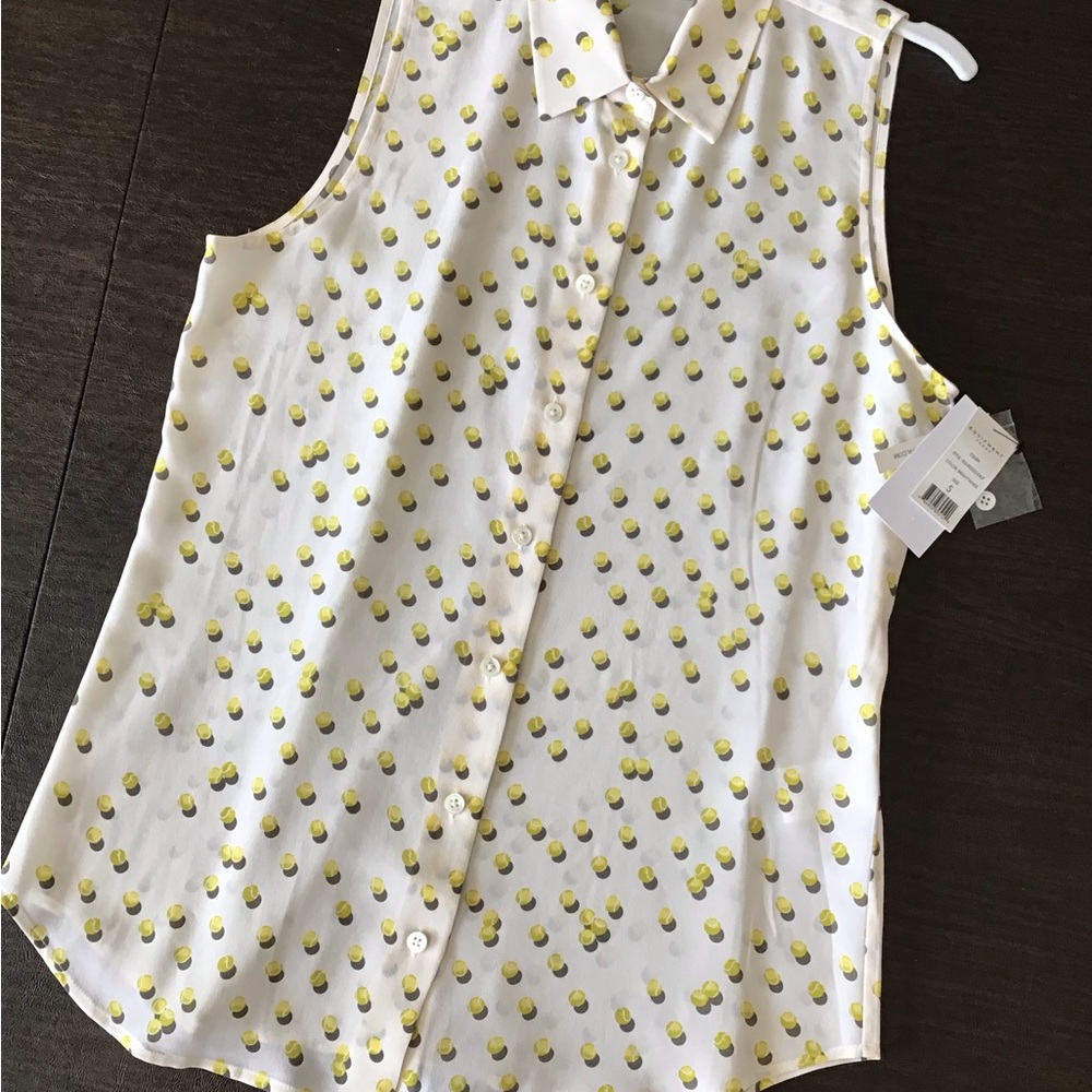 NWT - EQUIPMENT 100% Silk Femme Top - Size S, tennis ball print, sleeveless. - Picture 6 of 7